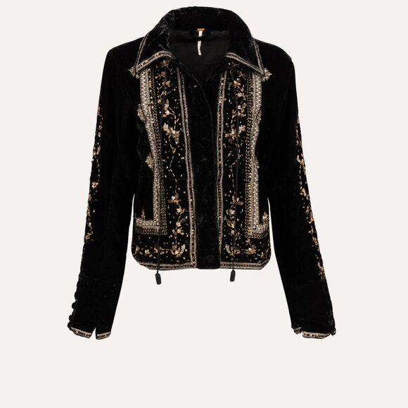 NWT   Free People Maxxie Embellished Velvet Jacket – Black/Gold  Small SOLD OUT - Picture 12 of 16